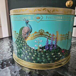 Fortnum & Mason King Charles Coronation Peacock Musical Biscuit Tin (Empty)